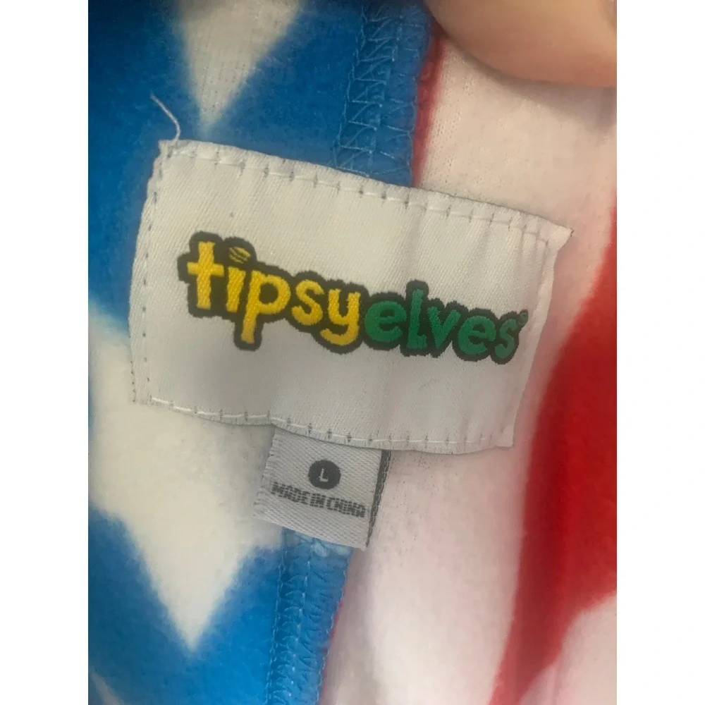 Tipsy Elves Mens Large American Fleece Onesie Jumpsuit Stars Stripes USA L - Picture 4 of 5